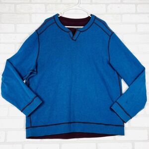 Tommy Bahama Reversible Pullover Sweater Mens Blue Brown Split Neck Logo XL